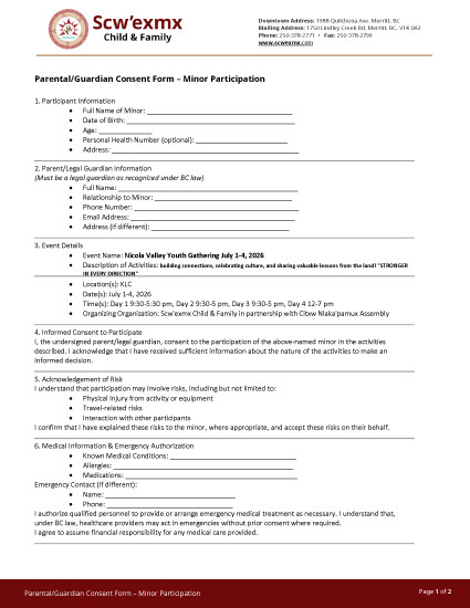 Guardian Consent Form - Minor Participation
